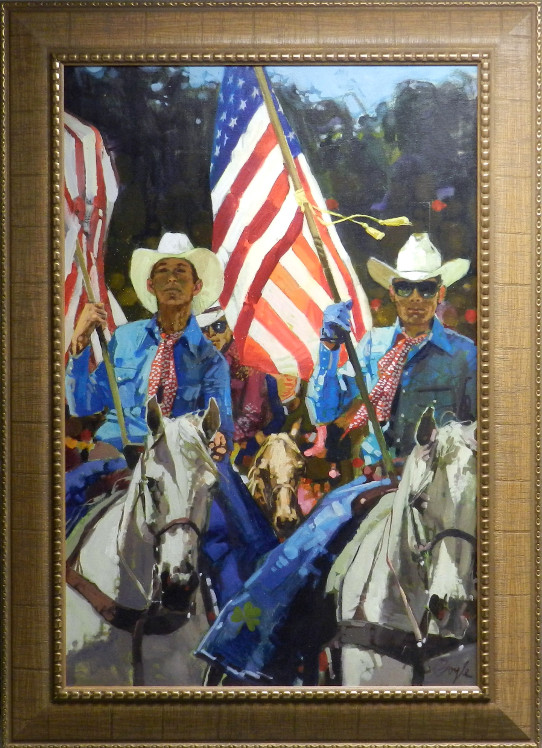 original painting by Neil Boyle of Color Guard in the Tournament of Roses Parade