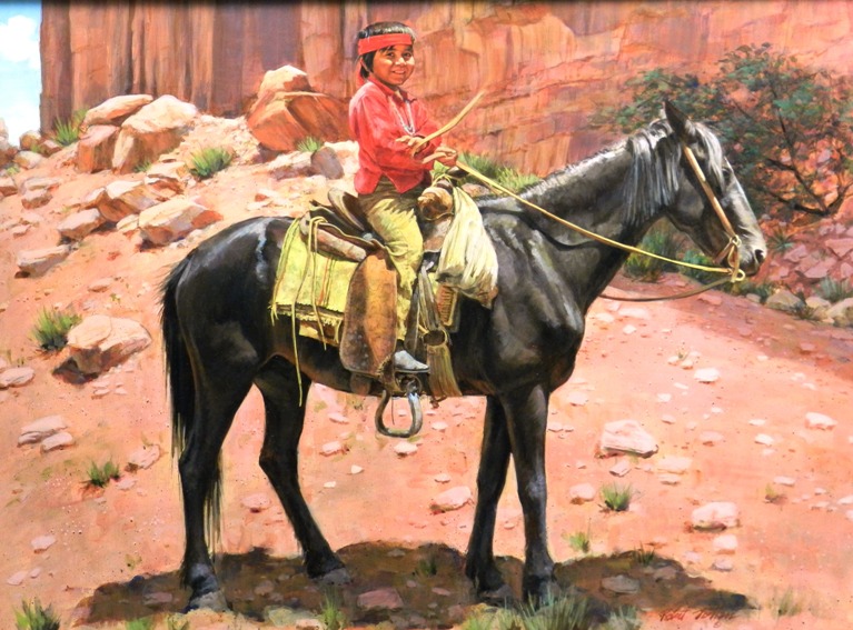 original painting by former Disney illustrator, Robert Totten, of a young Navajo boy on horseback
